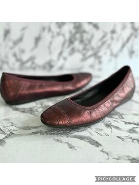 Donald J. Pliner Hideyo Flats Plum Faux Croc Metallic Slip On 9N Quiet Luxury